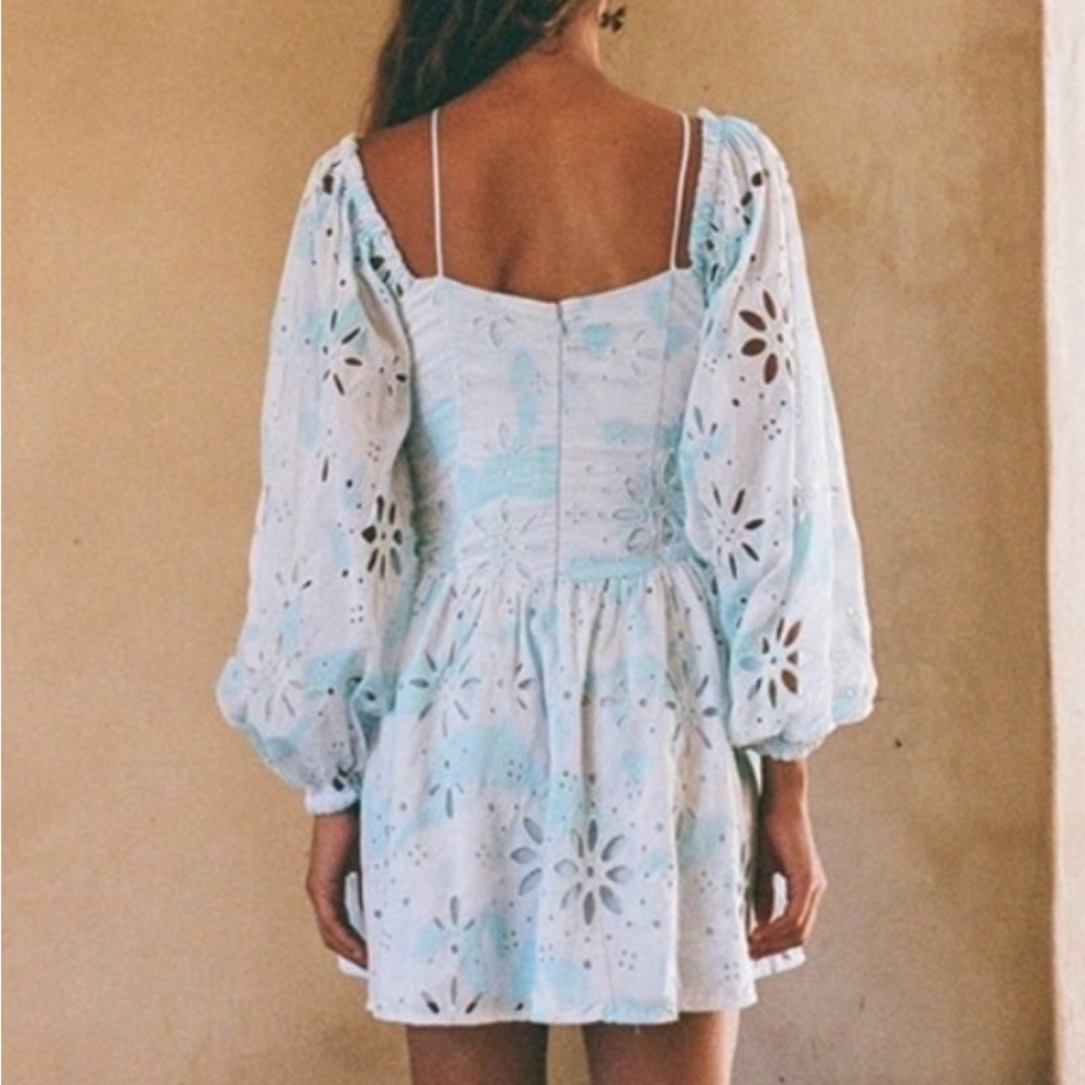Sabo Skirt Light Blue Eyelet Puff-Sleeve Mini Dress - Picture 3 of 4
